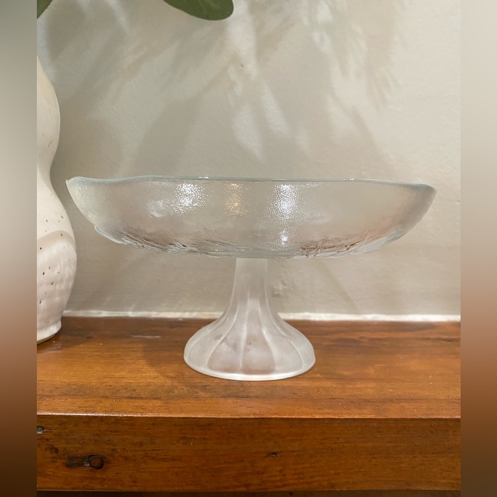 Crystal Glass Pedestal Dish with Deer and Rabbit